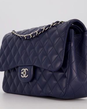 Chanel Navy Jumbo Classic Double Flap Bag in Lambskin Leather with Silver Hardware RRP £9,540