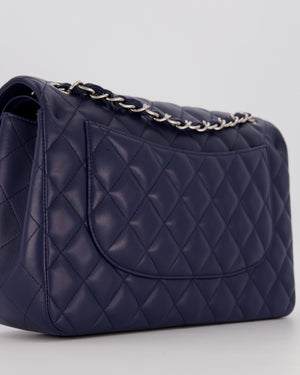Chanel Navy Jumbo Classic Double Flap Bag in Lambskin Leather with Silver Hardware RRP £9,540