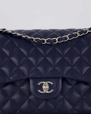Chanel Navy Jumbo Classic Double Flap Bag in Lambskin Leather with Silver Hardware RRP £9,540