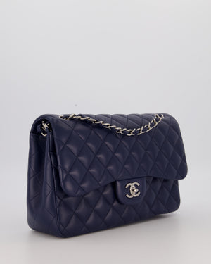 Chanel Navy Jumbo Classic Double Flap Bag in Lambskin Leather with Silver Hardware RRP £9,540
