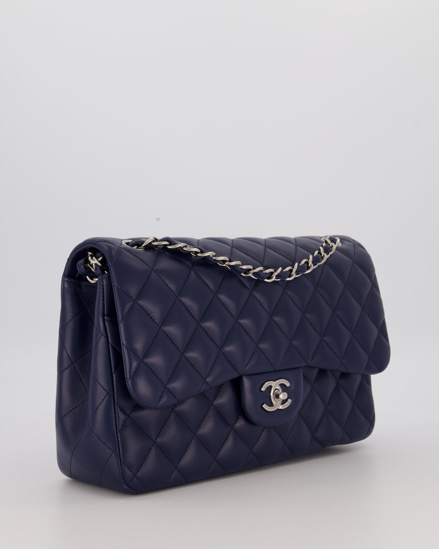Chanel Navy Jumbo Classic Double Flap Bag in Lambskin Leather with Silver Hardware RRP £9,540