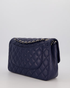 Chanel Navy Jumbo Classic Double Flap Bag in Lambskin Leather with Silver Hardware RRP £9,540