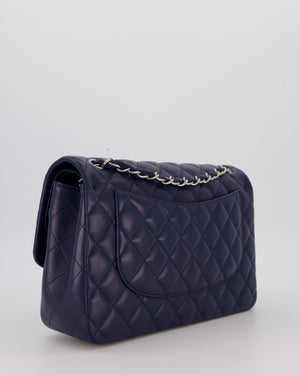 Chanel Navy Jumbo Classic Double Flap Bag in Lambskin Leather with Silver Hardware RRP £9,540