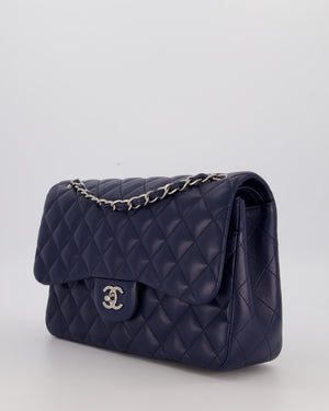 Chanel Navy Jumbo Classic Double Flap Bag in Lambskin Leather with Silver Hardware RRP £9,540