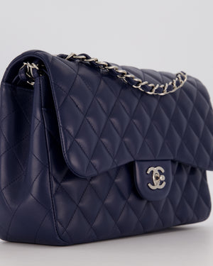Chanel Navy Jumbo Classic Double Flap Bag in Lambskin Leather with Silver Hardware RRP £9,540