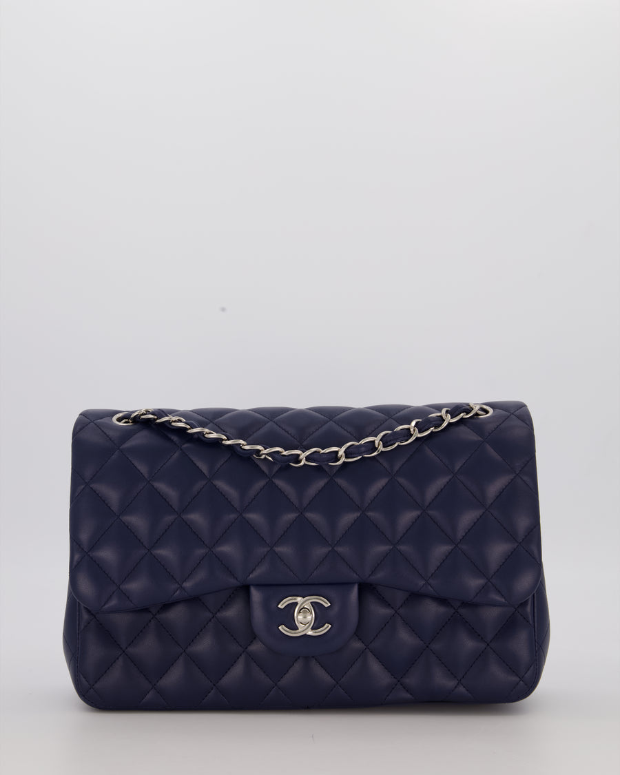 Chanel Navy Jumbo Classic Double Flap Bag in Lambskin Leather with Silver Hardware RRP £9,540