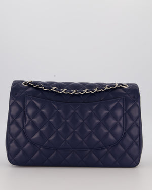 Chanel Navy Jumbo Classic Double Flap Bag in Lambskin Leather with Silver Hardware RRP £9,540
