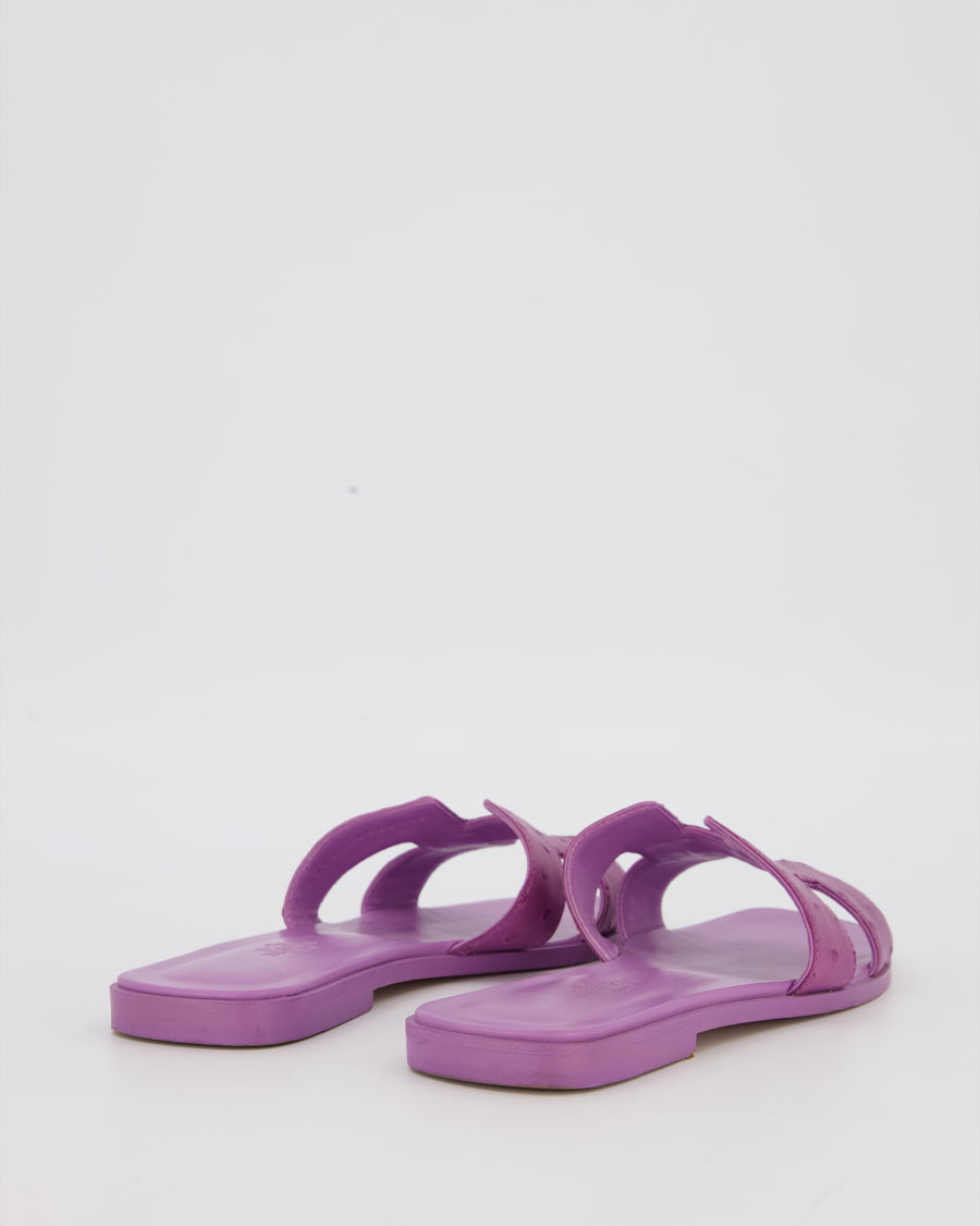 Hermès Oran Sandals in Violet Parme Ostrich Leather Size EU 38