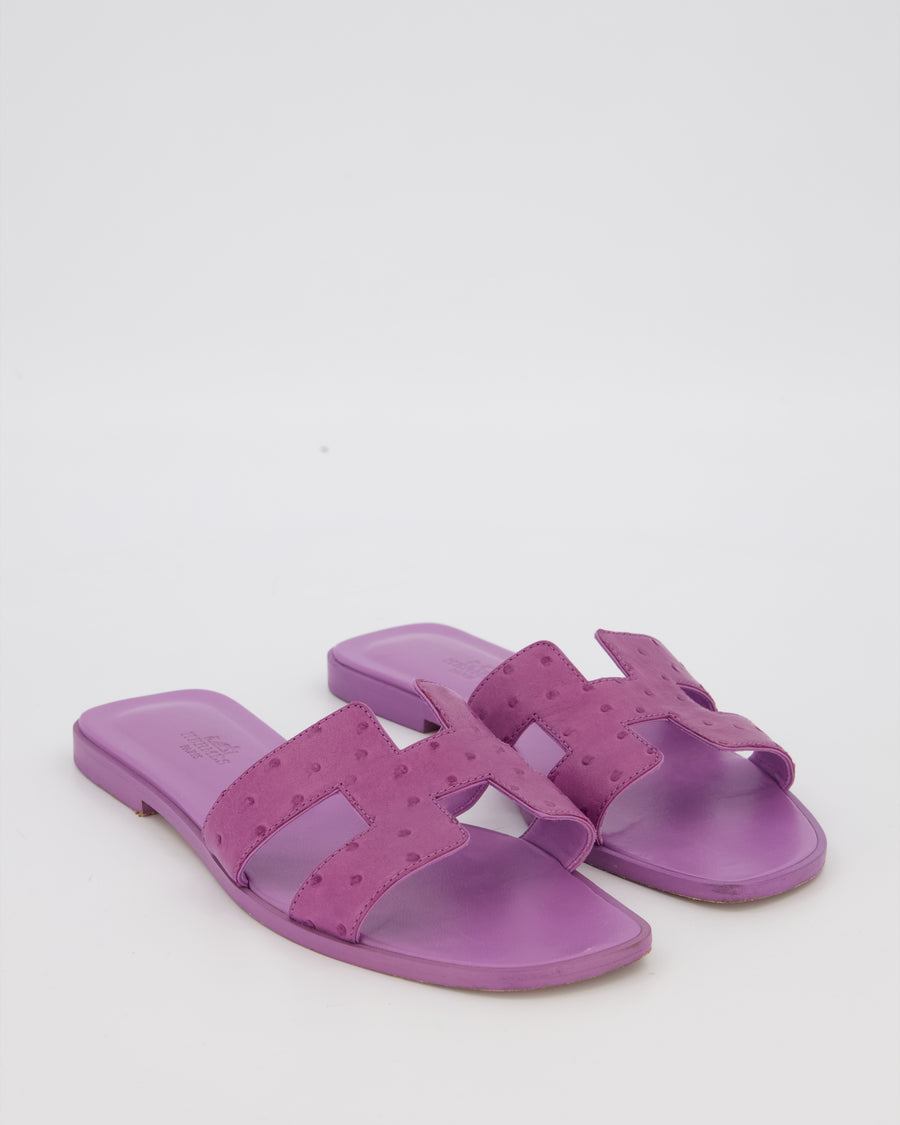 Hermès Oran Sandals in Violet Parme Ostrich Leather Size EU 38