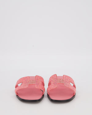 Hermès Oran Sandals in Rose Jaipur Suede with Crystal Application Size EU 37.5