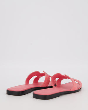 Hermès Oran Sandals in Rose Jaipur Suede with Crystal Application Size EU 37.5