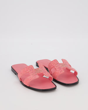 Hermès Oran Sandals in Rose Jaipur Suede with Crystal Application Size EU 37.5