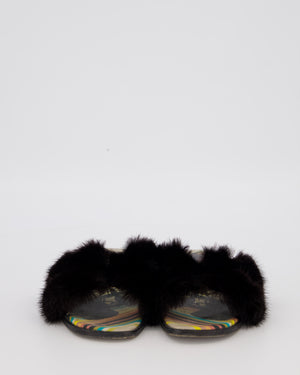 Hermès Oran Sandals in Noir Mink Fur Size EU 38