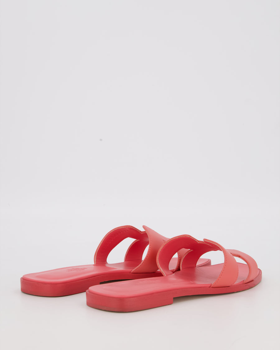 Hermès Oran Sandals in Rose Vermillion Swift Leather Size EU 38