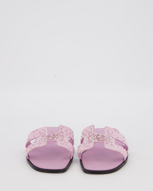 Hermès Oran Sandals in Violet Amethyste Suede with Crystal Application Size EU 37.5