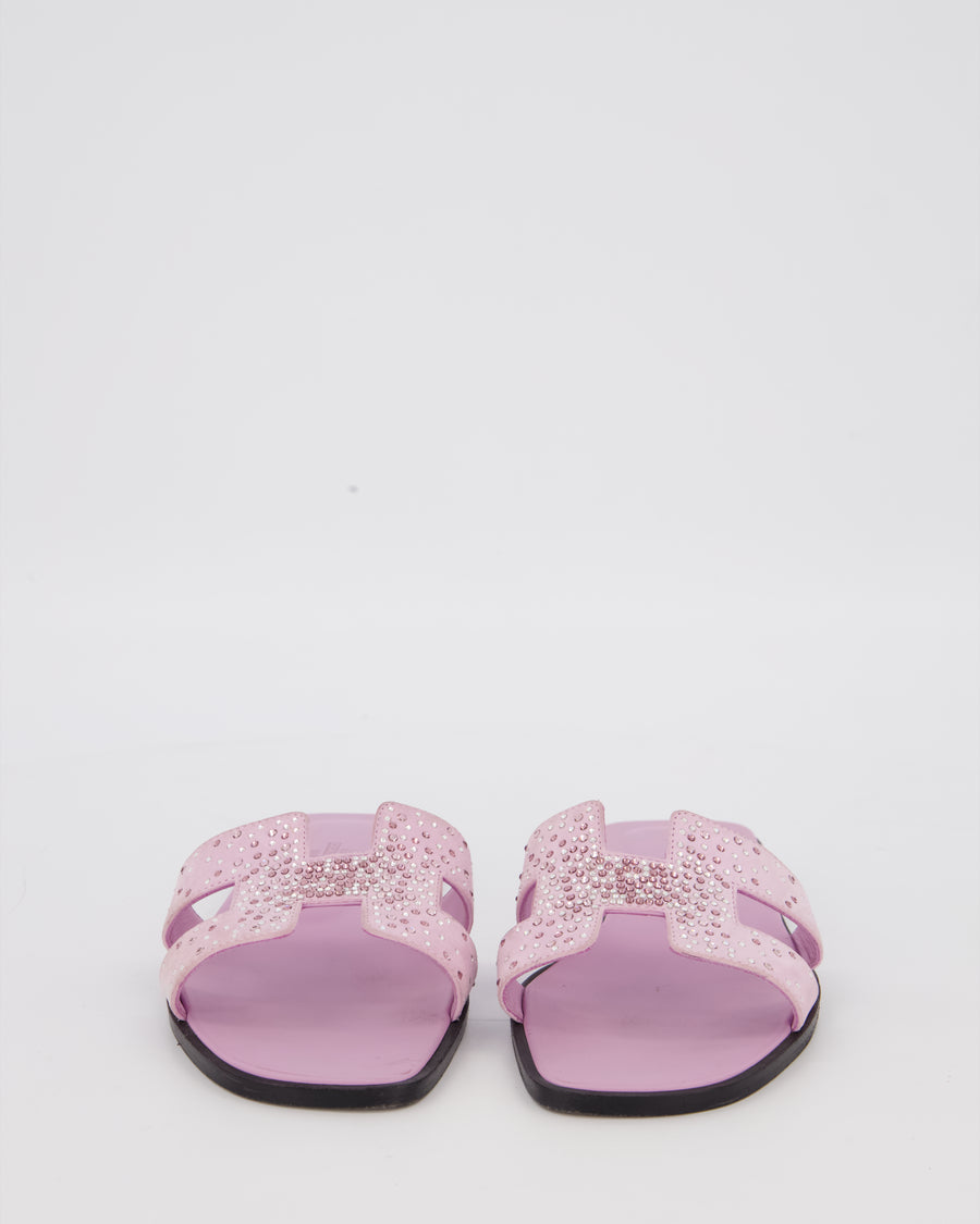 Hermès Oran Sandals in Violet Amethyste Suede with Crystal Application Size EU 37.5