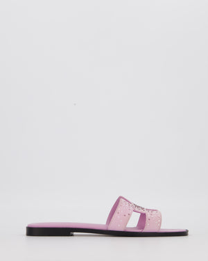 Hermès Oran Sandals in Violet Amethyste Suede with Crystal Application Size EU 37.5