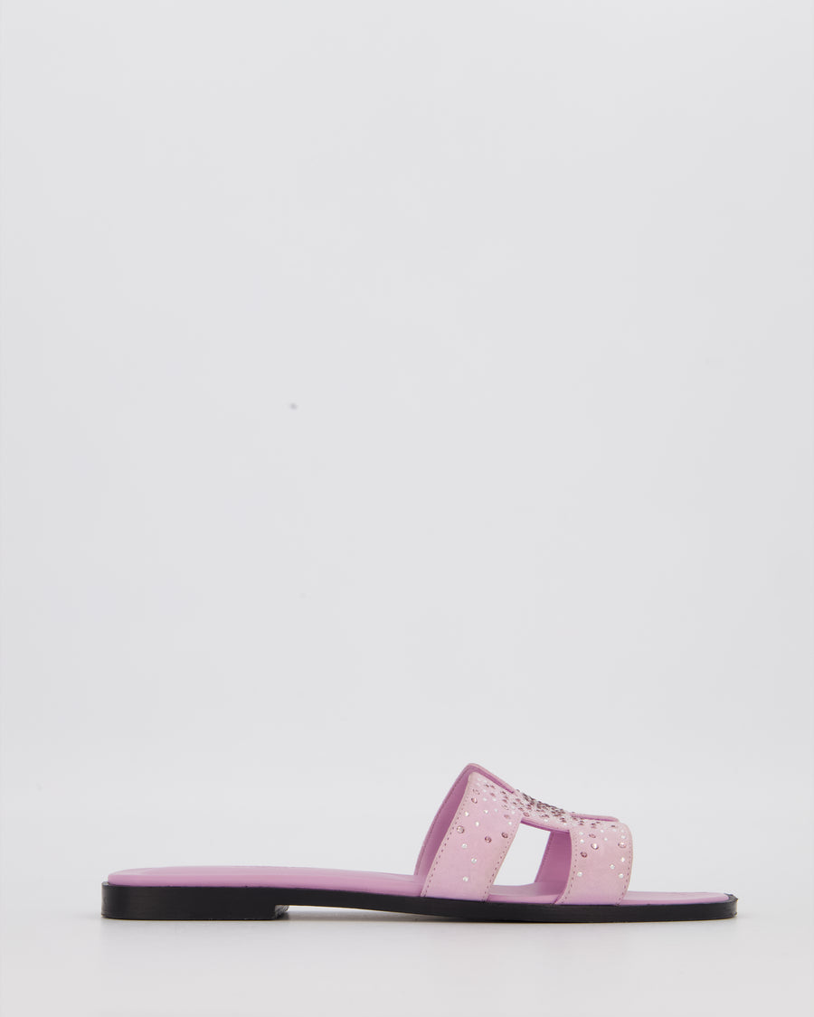 Hermès Oran Sandals in Violet Amethyste Suede with Crystal Application Size EU 37.5