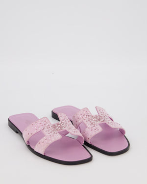 Hermès Oran Sandals in Violet Amethyste Suede with Crystal Application Size EU 37.5