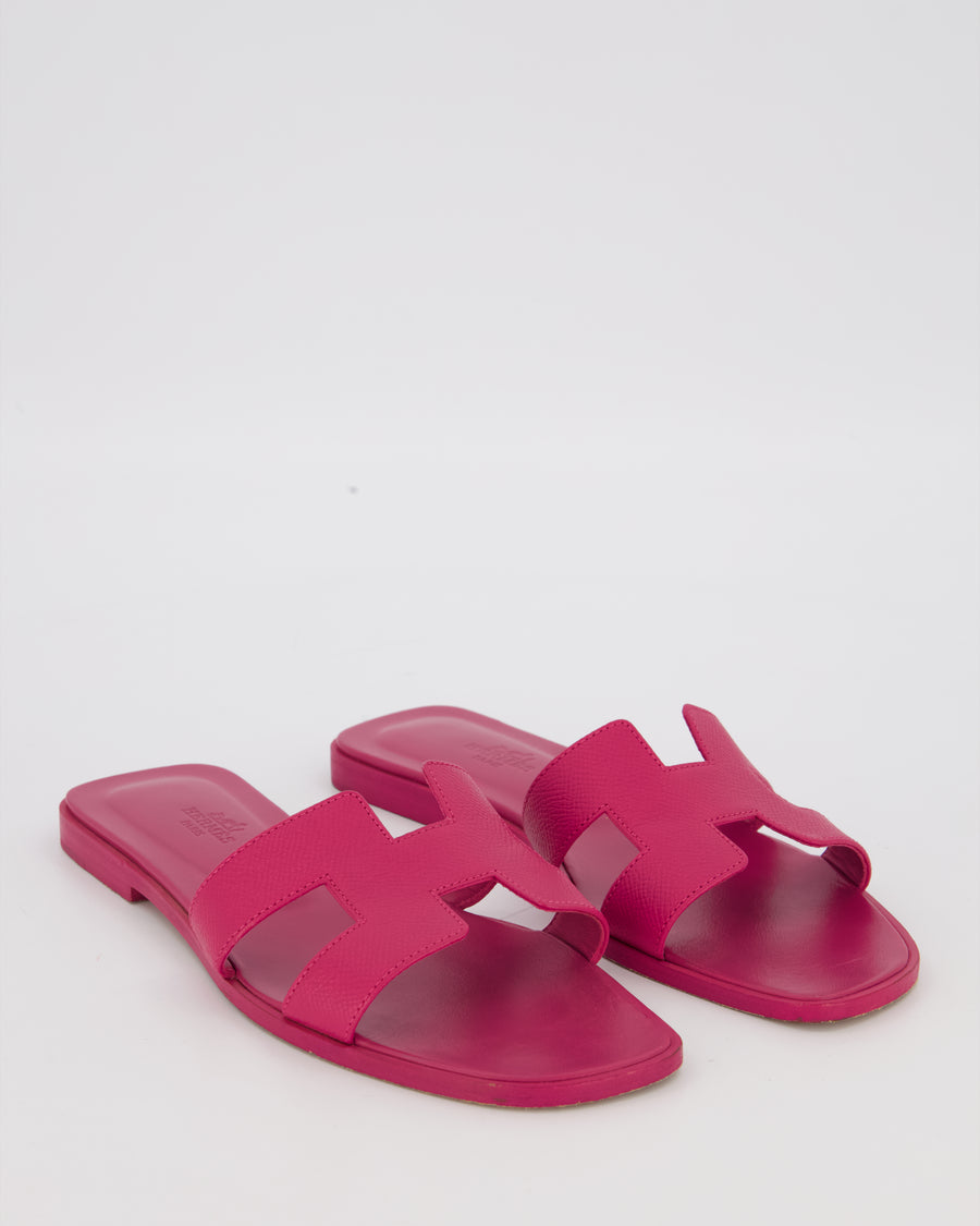 Hermès Oran Sandals in Rose Bougainvillier Epsom Leather Size EU 38