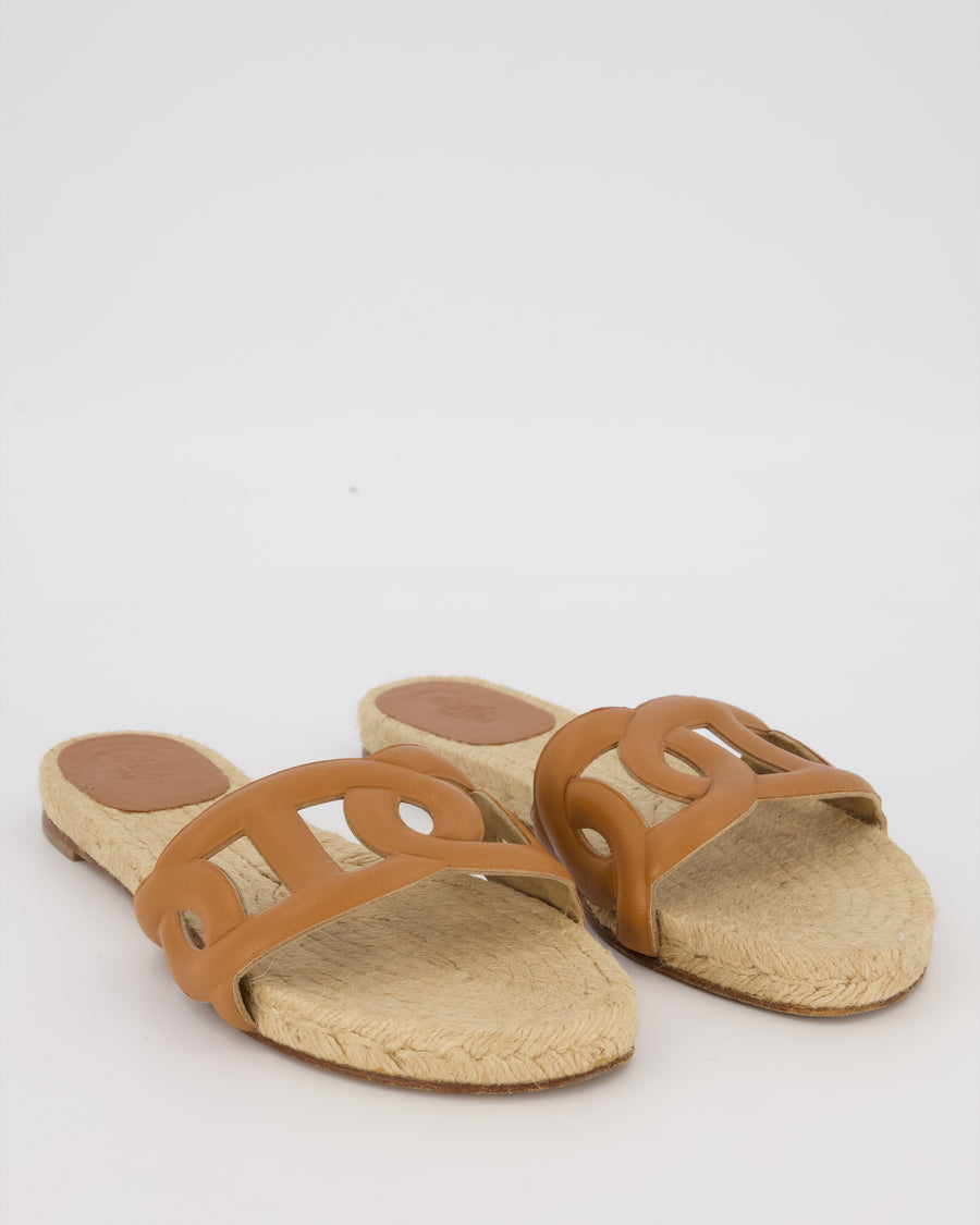 Hermès Famosa Espadrille Sandals in Gold Swift Leather Size EU 39