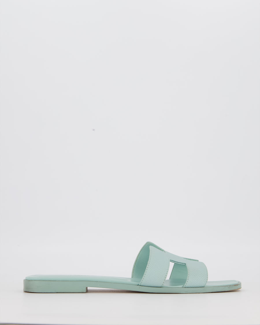 Hermès Oran Sandals in Bleu Glacier Epsom Leather Size EU 38