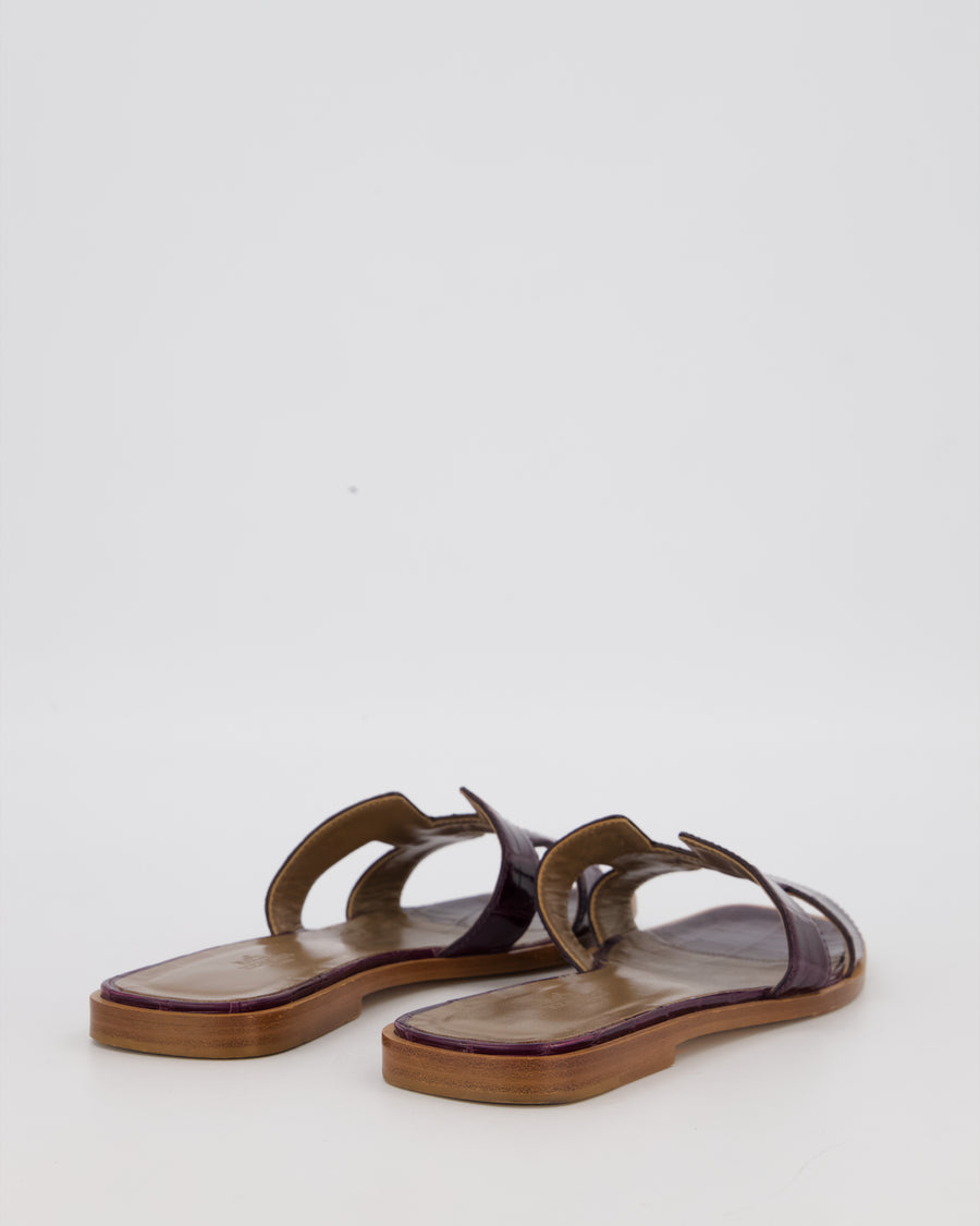 Hermès Oran Sandals in Amethyst Shiny Mississippiensis Alligator Size EU 38