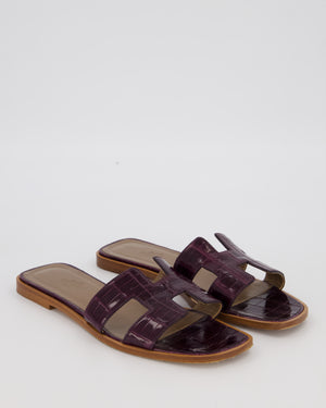 Hermès Oran Sandals in Amethyst Shiny Mississippiensis Alligator Size EU 38