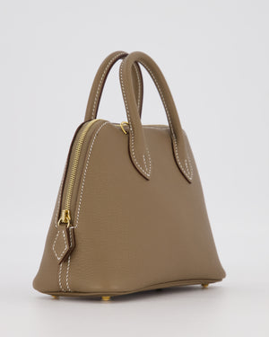 *HOT* Hermès Mini Bolide in Etoupe Chevre Mysore Leather with Gold Hardware