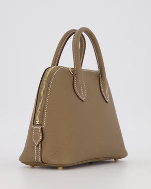 *HOT* Hermès Mini Bolide in Etoupe Chevre Mysore Leather with Gold Hardware