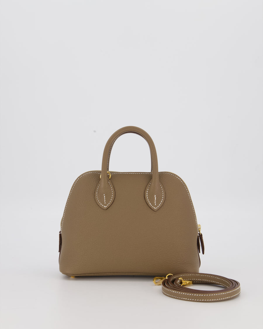 *HOT* Hermès Mini Bolide in Etoupe Chevre Mysore Leather with Gold Hardware