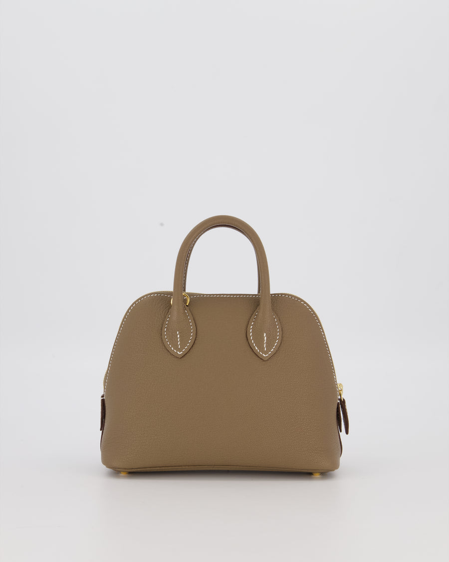 *HOT* Hermès Mini Bolide in Etoupe Chevre Mysore Leather with Gold Hardware