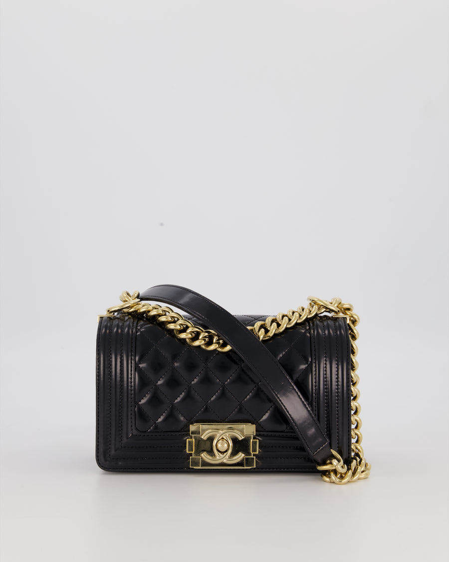 Chanel Small Boy Bag in Black Patent Leather with Gold Hardware