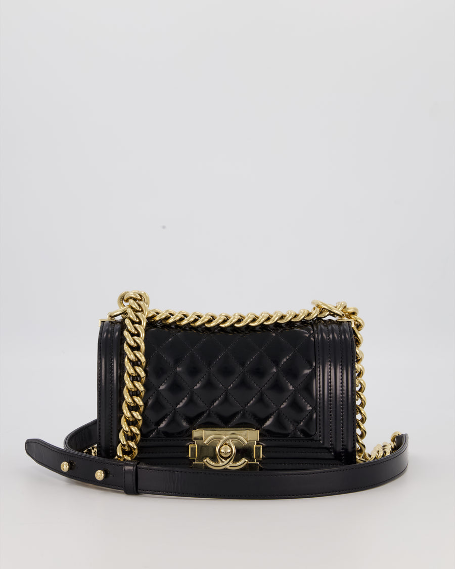 Chanel Small Boy Bag in Black Patent Leather with Gold Hardware