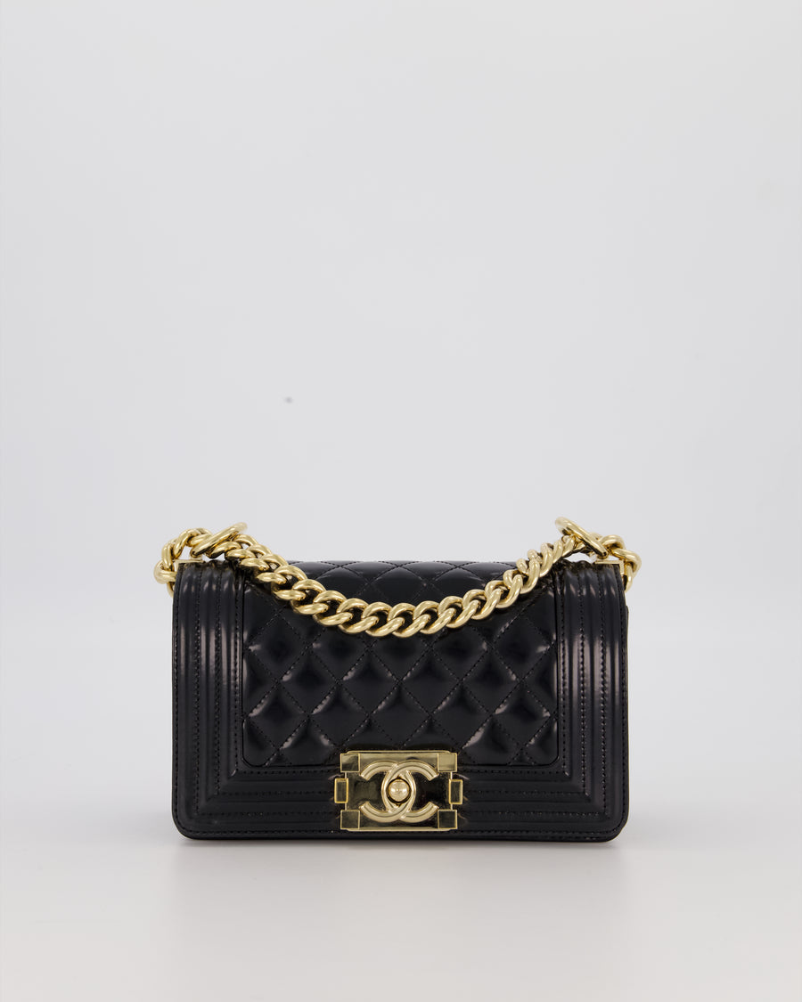Chanel Small Boy Bag in Black Patent Leather with Gold Hardware