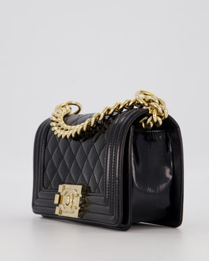 Chanel Small Boy Bag in Black Patent Leather with Gold Hardware