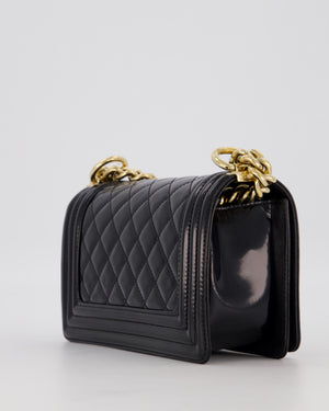 Chanel Small Boy Bag in Black Patent Leather with Gold Hardware