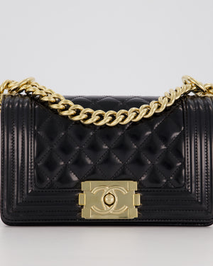 Chanel Small Boy Bag in Black Patent Leather with Gold Hardware