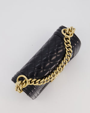 Chanel Small Boy Bag in Black Patent Leather with Gold Hardware