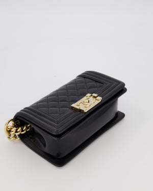 Chanel Small Boy Bag in Black Patent Leather with Gold Hardware