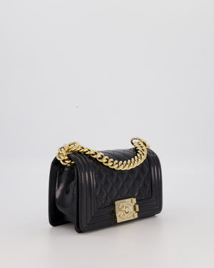 Chanel Small Boy Bag in Black Patent Leather with Gold Hardware
