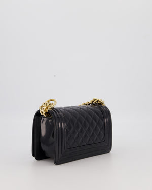 Chanel Small Boy Bag in Black Patent Leather with Gold Hardware