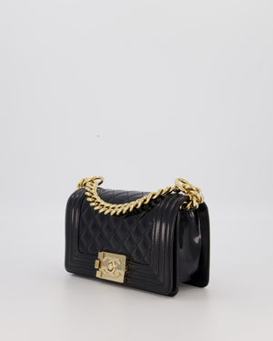 Chanel Small Boy Bag in Black Patent Leather with Gold Hardware