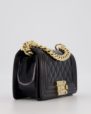 Chanel Small Boy Bag in Black Patent Leather with Gold Hardware