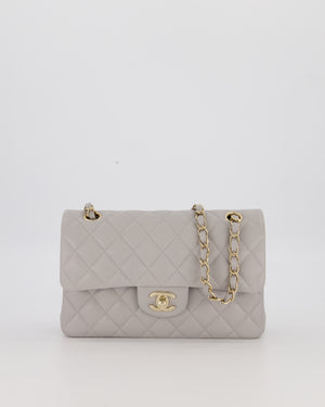 Chanel Light Grey Small Classic Double Flap Bag in Caviar Leather with Champagne Gold Hardware