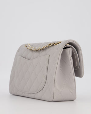 Chanel Light Grey Small Classic Double Flap Bag in Caviar Leather with Champagne Gold Hardware