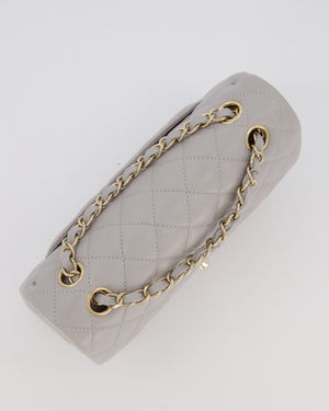 Chanel Light Grey Small Classic Double Flap Bag in Caviar Leather with Champagne Gold Hardware