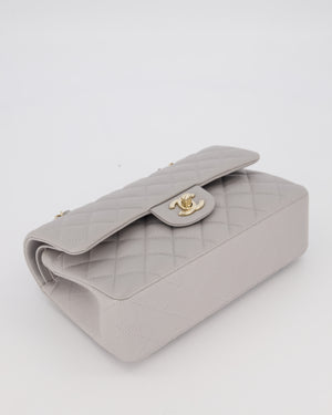 Chanel Light Grey Small Classic Double Flap Bag in Caviar Leather with Champagne Gold Hardware