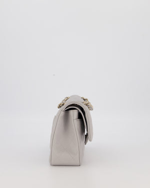Chanel Light Grey Small Classic Double Flap Bag in Caviar Leather with Champagne Gold Hardware