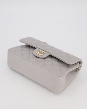 Chanel Light Grey Small Classic Double Flap Bag in Caviar Leather with Champagne Gold Hardware
